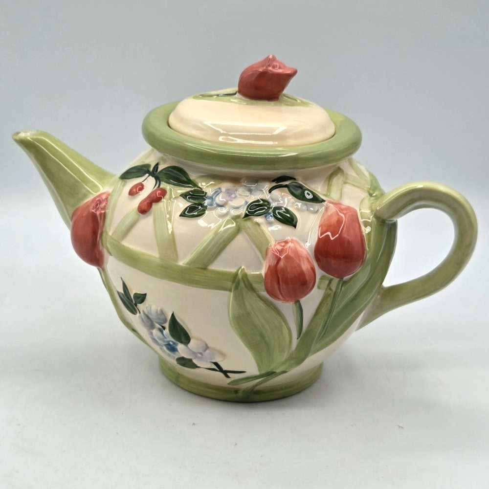 Pfaltzgraff Garden Party Ceramic Teapot Floral Cottage Core Decor‎